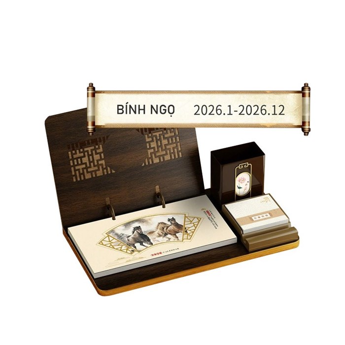 Lịch để bàn gỗ cao cấp dạng nằm – phong cách cổ điển